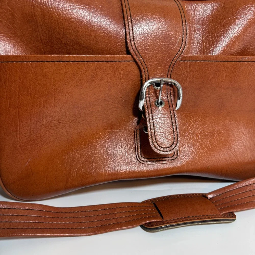 F.W. Woolworth Vintage Flight Bag Brown Faux Leather 70s Retro Carry On Academia